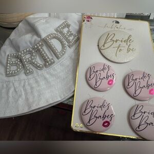 White Bride Bucket Hat and Pink Bride's Babes Buttons